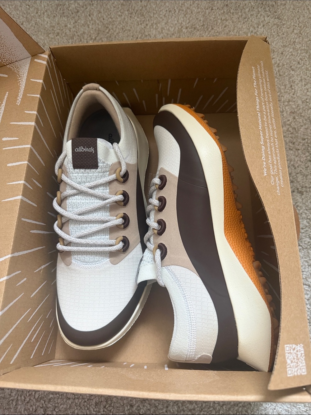 allbirds Men's White, Brown and Orange golf sneakers - still in box never worn
